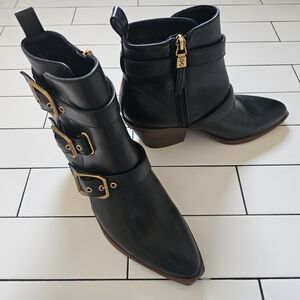 Sam & Libby Black Ankle Boots with Gold Buckles